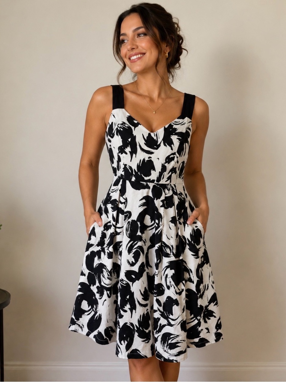 Vintage Jonathan Martin Black White Floral Dress Whimsigoth 12